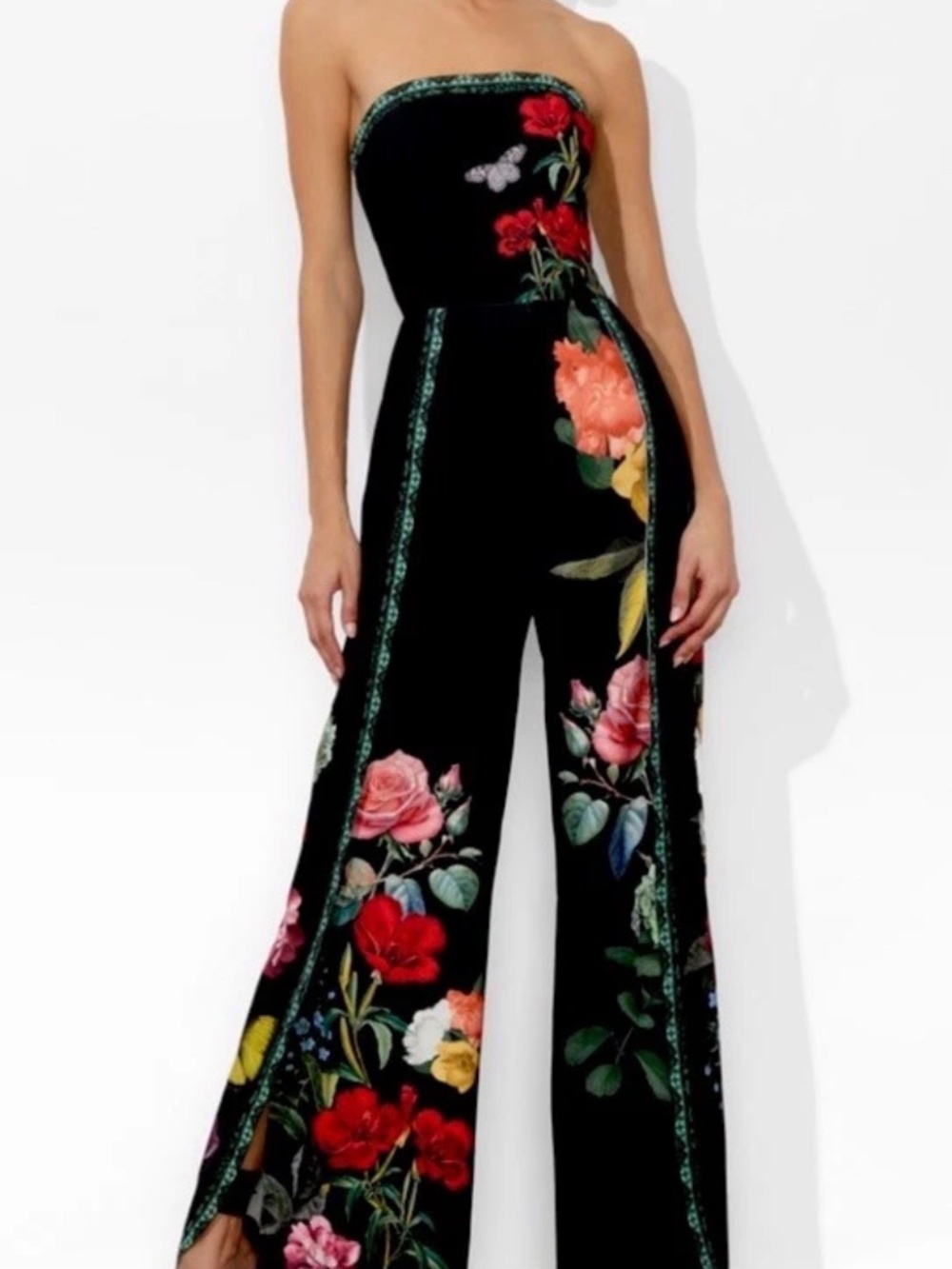 Alice + Olivia Berna Floral Strapless Jumpsuit In The Wind Side Split Leg 10 NWT - Picture 2 of 16